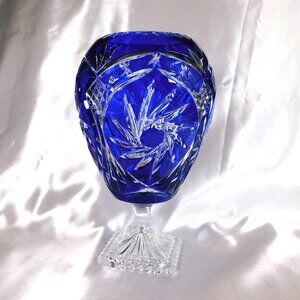Blue Cut to Clear Footed Vase # 22687